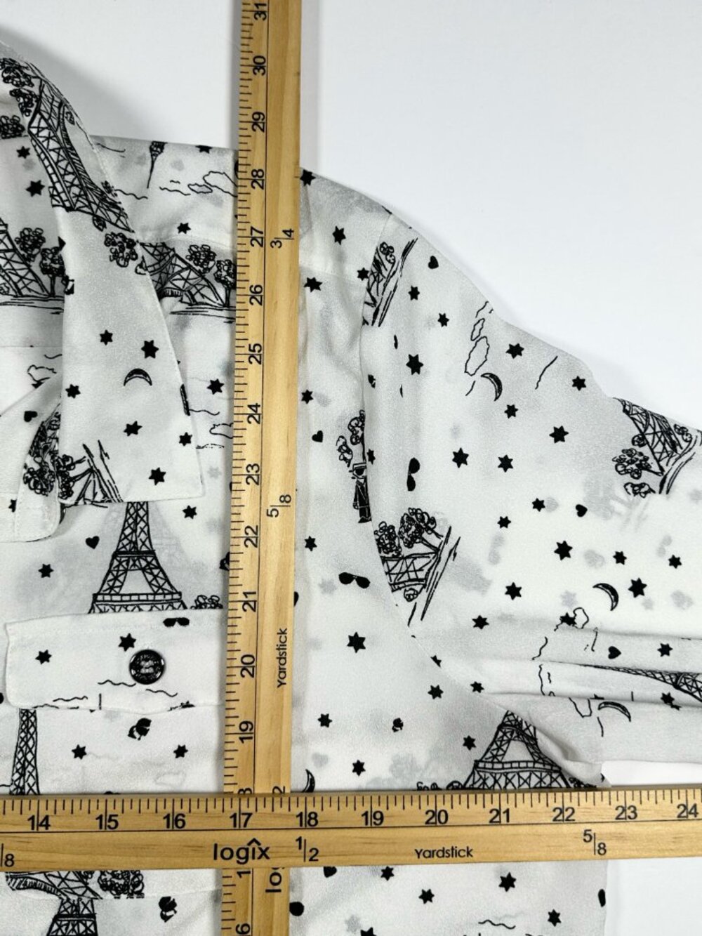 Karl Lagerfeld Women's Size XL Paris Eiffel Tower Blouse Top Long Sleeve Button - Picture 5 of 16